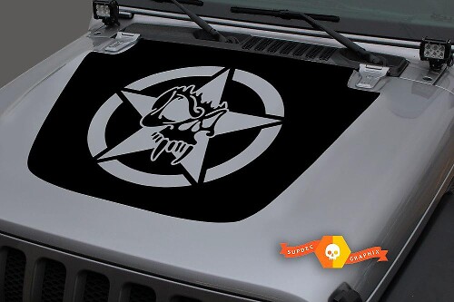 Military Star Skull Blackout Hood Vinyl Decal Sticker 2 for Jeep Wrangler JL