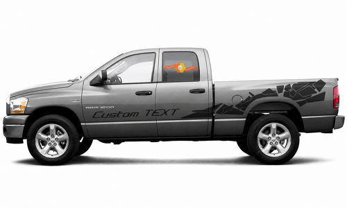 Power Wagon Style Custom TEXT Broken Shard Stripe Pair Side Bedside Vinyl Decal Sticker for RAM 1500 Rebel