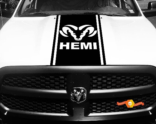 Hemi Logo Outline Stripe Hood Vinyl Decal Sticker for Dodge Ram 1500