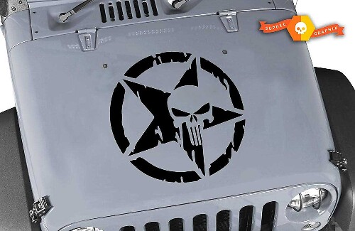 Punisher Star 20 Inch Hood Sticker Vinyl Decal for Jeep Wrangler Rubicon CJ