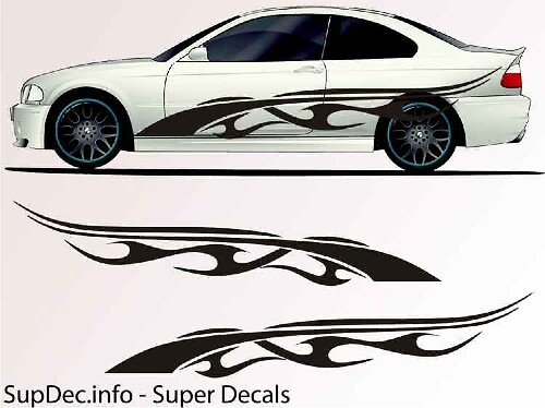 Flame Style Stripes Side Vinyl Decal Sticker