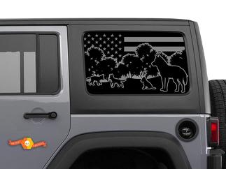 Jeep Wrangler Rubicon Hardtop USA Flag Wolf and Cub Forest Windshield Decal JKU JLU 2007-2019 or Tacoma 4Runner Tundra Subaru Charger Challenger - 18