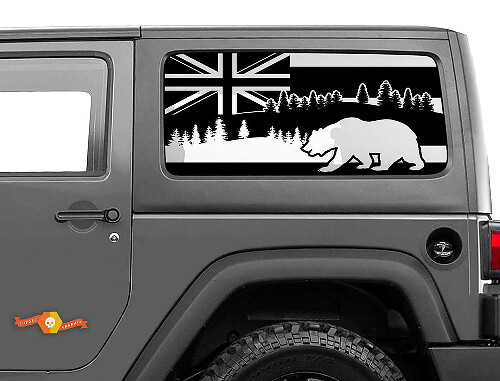 Hawaii Flag and Bear Side Window Vinyl Decal Sticker for Jeep Wrangler 2007-2019