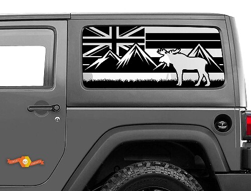 Hawaii Flag Moose Mountains Windshield Sticker Decal For Jeep Wrangler Rubicon Hardtop JKU JLU 2007-2019 or Tacoma 4Runner Tundra Charger Challenger
