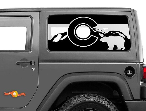 Colorado Flag Bear Mountains Windshield Sticker Decal For Jeep Wrangler Rubicon Hardtop JKU JLU 2007-2019 or Tacoma 4Runner Tundra Charger Challenger