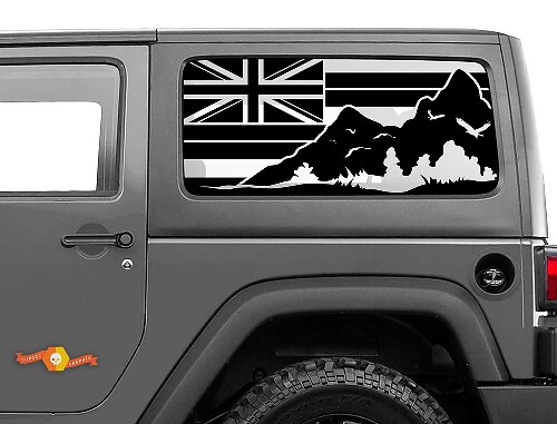 Flag Hawaii Mountains Windshield Sticker Decal For Jeep Wrangler Rubicon Hardtop JKU JLU 2007-2019 or Tacoma 4Runner Tundra  Charger Challenger