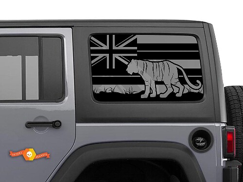 Flag Hawaii Tiger Windshield Sticker Decal For Jeep Wrangler Rubicon Hardtop JKU JLU 2007-2019 or Tacoma 4Runner Tundra Charger Challenger
