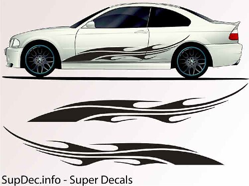 Flame Waves Style Stripes Side Vinyl Decal Sticker
