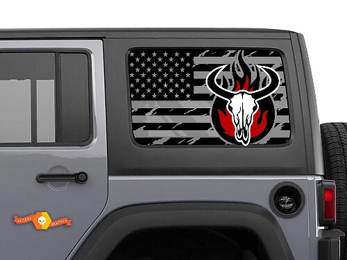 Hardtop USA Flag Skull Destroyed Fire Windshield Sticker Decal For Jeep Wrangler Rubicon JKU JLU 2007-2019 or Tacoma 4Runner Tundra Charger Challenger