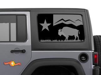 Jeep Wrangler Rubicon Hardtop Texas Flag Forest Mountains Bison Windshield Decal JKU JLU 2007-2019 or Tacoma 4Runner Tundra Subaru Charger Challenger - 67