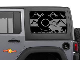 Jeep Wrangler Rubicon Hardtop Colorado Flag Lion Forest Mountains Windshield Decal JKU JLU 2007-2019 or Tacoma 4Runner Tundra Subaru Charger Challenger - 69