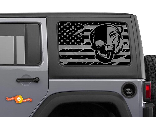 Hardtop USA Flag Skull Tiger Windshield Sticker Decal For Jeep Wrangler Rubicon JKU JLU 2007-2019 or Tacoma 4Runner Tundra Charger Challenger