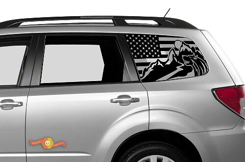 USA Flag Forest Mountain Windshield Decal for Subaru Jeep Toyota