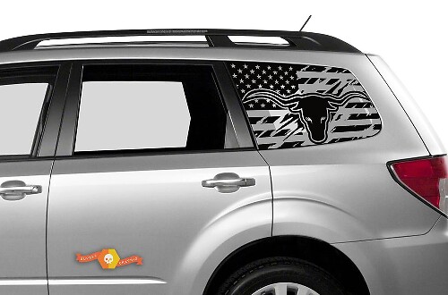 USA Flag Longhorn Rear Window Vinyl Decal for Subaru Forester