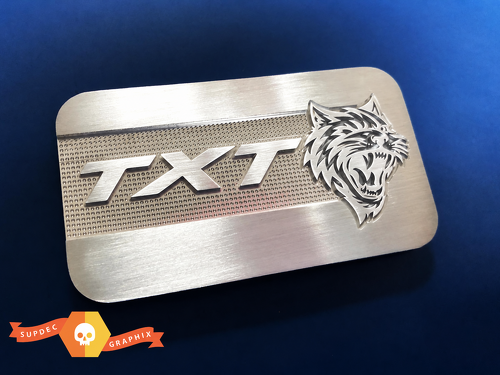 SRT Supercharger Style Brushed Aluminum Custom TXT Cat Universal Badge