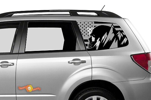 Hardtop USA Flag Mountains Skull Destroyed Windshield Vinyl Sticker Decal for Subaru
