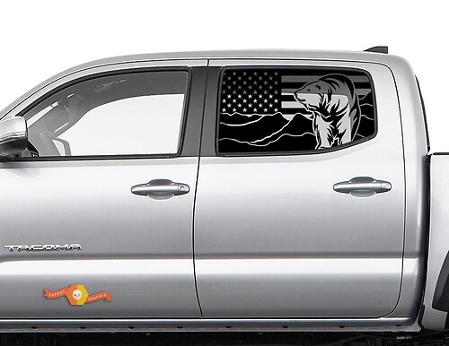 Toyota Tacoma 4Runner Tundra Side Window USA Flag Mountains Bear Decals Stickers