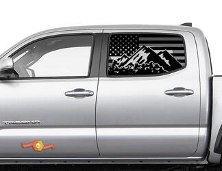 Toyota Tacoma 4Runner Tundra Hardtop USA Flag Mountain Forest Windshield Decal JKU JLU 2007-2019 or  Dodge Challenger Charger Subaru Ascent Forester Wrangler Rubicon - 117