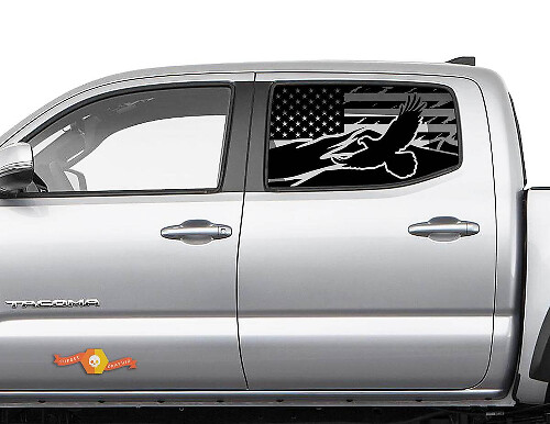 USA Flag Mountain Eagle Rear Side Window Vinyl Decals Kit for Toyota Tacoma