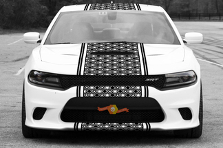 2015 & Up Dodge Charger Challenger SRT / HELLCAT Style Solid Border Strip Honeycomb Rally Stripe Decal Kit