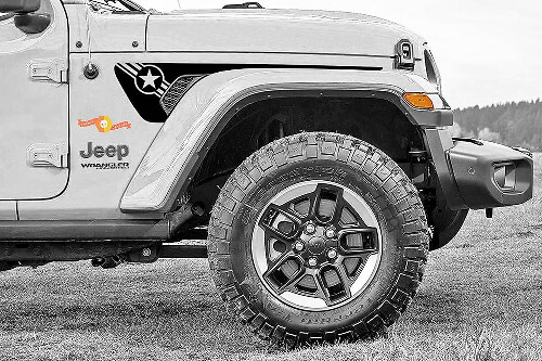 Army Star Extended Fender Vent Vinyl Decal Kit for Jeep Gladiator Wrangler