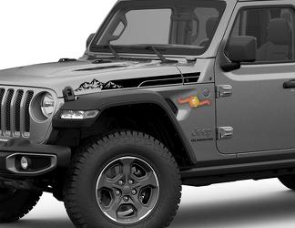 Pair of Jeep Gladiator Side JT Wrangler JL JLU Hood Solid Strip Mountains Graphics Vinyl decal sticker Graphics kit for 2018-2021