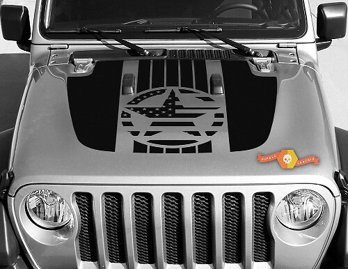 Military Star Flag USA Hood Vinyl Decal Sticker Graphics Kit for Jeep Gladiator JT Wrangler JL JLU