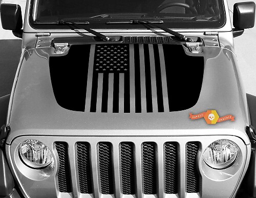 Flag USA Hood Vinyl Decal Sticker Graphics Kit for Jeep Gladiator JT Wrangler JL JLU