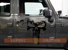 pair of PUNISHER skull Distressed Door side vinyl decal sticker for Jeep Wrangler 3