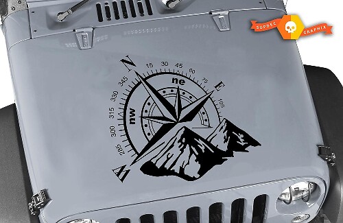 Mountain Compass Die Cut Blackout Hood Vinyl Sticker for Jeep Wrangler JK LJ TJ