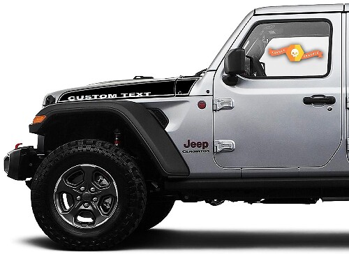 Rubicon Hood Custom Text Trim Spear Pair Vinyl Sticker Decal Graphic Kit for Jeep Wrangler Gladiator JT JL JLU