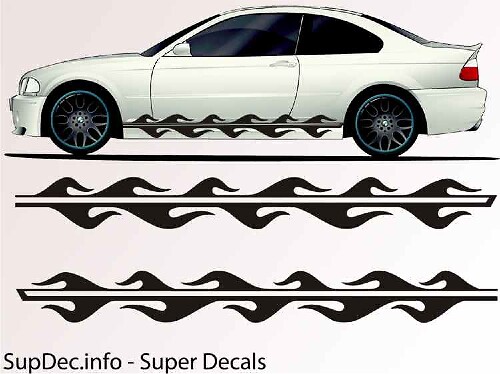 Mirrored Flame Style Stripes Rocker Panel Vinyl Decal Sticker
