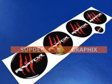 4 Wheel Center Caps Raptor SVT Red scratch marks Domed Badge Emblem Resin Decal Sticker 2