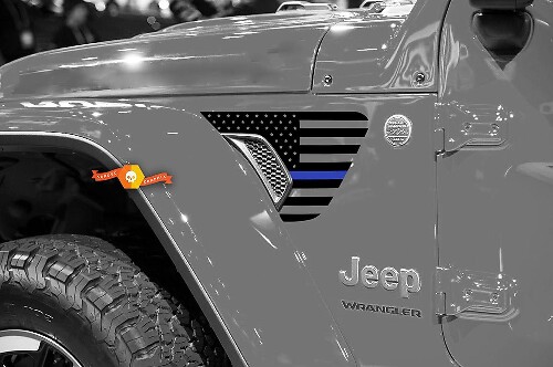 American Flag Blue Line Vent Fender Vinyl Decal Sticker for Jeep Wrangler 2018-2021