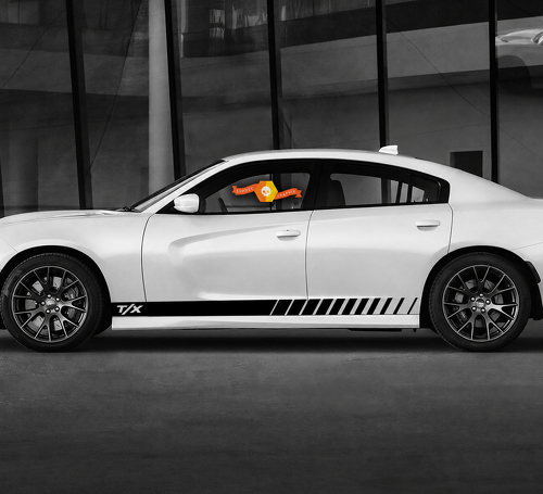 Daytona GT R/T Style T/X Diagonal Hash Stripe Pair Side Rocker Panel Vinyl Decal Sticker for Dodge Charger 2011-2020