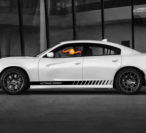 CUSTOM Script Slashed Stripe Pair Rocker Panel Vinyl Decal Sticker for Dodge Charger 2011-2020