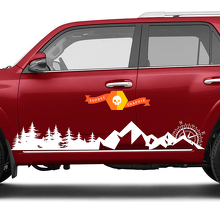 Side Trees Mountains and Compass Rocker side travel Vinyl Sticker Decal fit to Toyota 4Runner 2013 - 2020 TRD Fifth generation 2