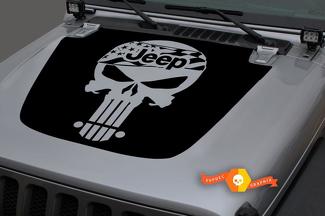 Jeep 2018-2021 Gladiator JT Wrangler JL JLU Hood skull punisher usa flag Vinyl decal Sticker Graphics