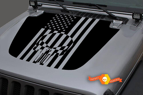 Punisher Skull USA Flag Hood Vinyl Decal for Jeep Wrangler and Gladiator