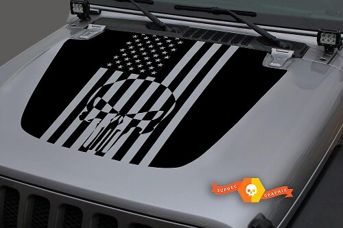 Punisher Skull USA Flag Hood Vinyl Decal Sticker Graphic for Jeep Gladiator Wrangler JL JLU JT