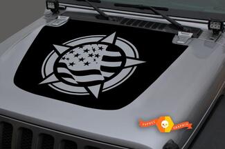 Jeep 2018-2021 Gladiator Wrangler JL JLU JT Hood war star USA Flag Vinyl Decal Sticker Graphic