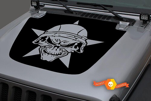 Military Star Skull Blackout Hood Vinyl Decal for Jeep Wrangler & Gladiator 
