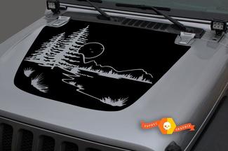 Jeep 2018-2021 Gladiator Wrangler JL JLU JT Hood Forest Mountains Moon Vinyl Decal Sticker Graphic
