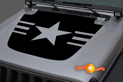 Military Star Hood Vinyl Decal for Jeep Gladiator JT Wrangler JL JLU 