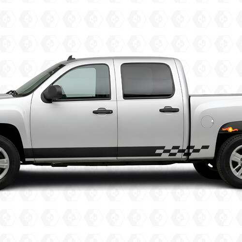 Checkered Lightning Door & Rocker Panel Vinyl Stripes for Chevrolet Silverado 1500 GMT900 2007-2013