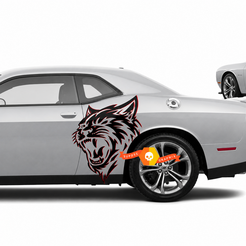 Custom Cat Head Red Edge Pair Side Rear Fender Vinyl Decal Sticker for Dodge Challenger