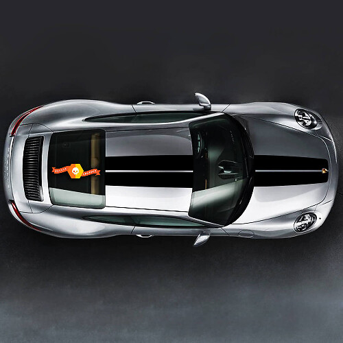 Dual Racing Hood and Roof Stripes Vinyl Decal Kit for Porsche 911 Turbo S