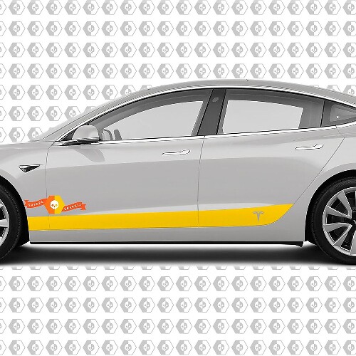 2 Custom TESLA model 3 side Rocker Panel body Vinyl Sticker Decal Logo Graphic