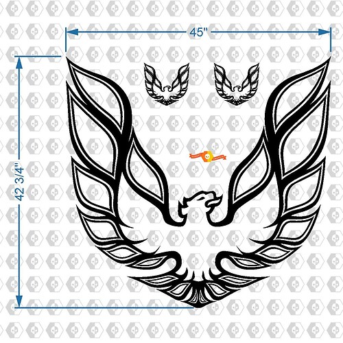 thumbnail image 2 of 42 X 42 Firebird Hood Graphic Decal Sticker For Pontiac Trans Am GOLD BLK 455 2 of 6
