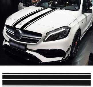 Hood Decal Black Stripes Sticker for Mercedes Benz A C GLA GLC CLA 45 AMG W176 C117 W204 W205 Style Bonnet Stripe Graphics